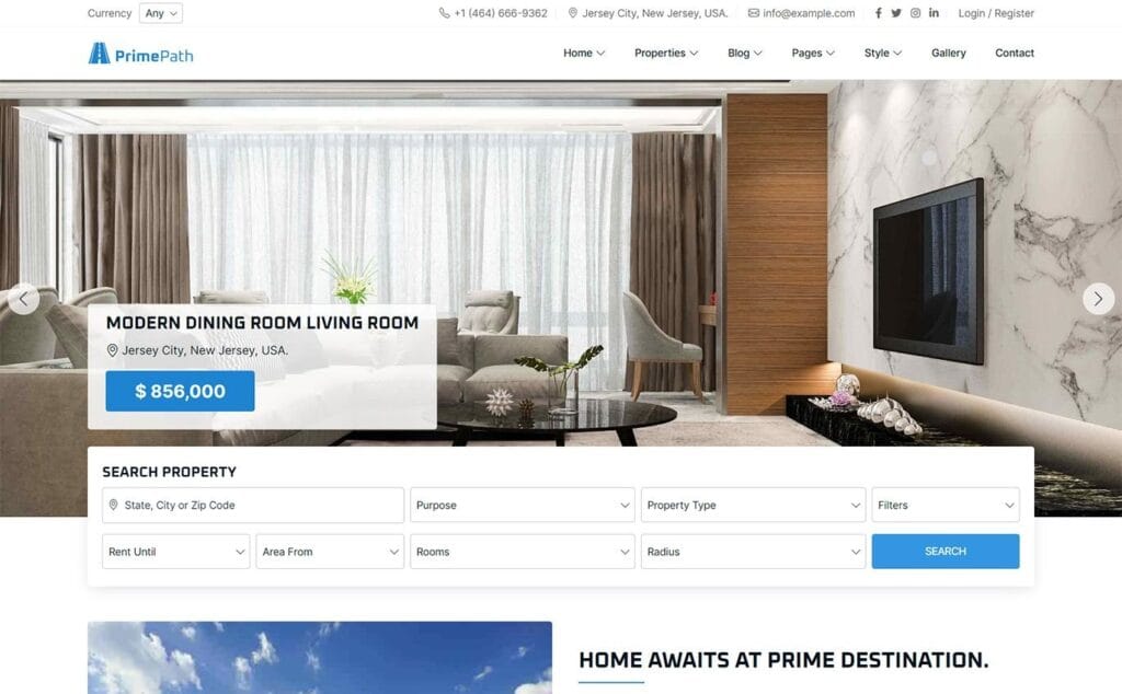 WP Real Estate Theme 1 Best commercial real estate website design template free